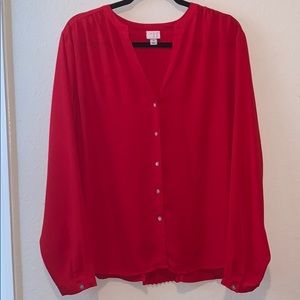 Size 1X Red Button-Up Blouse